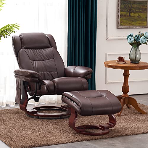 Grey Faux Leather Swivel Recliner with Ottoman Y59194