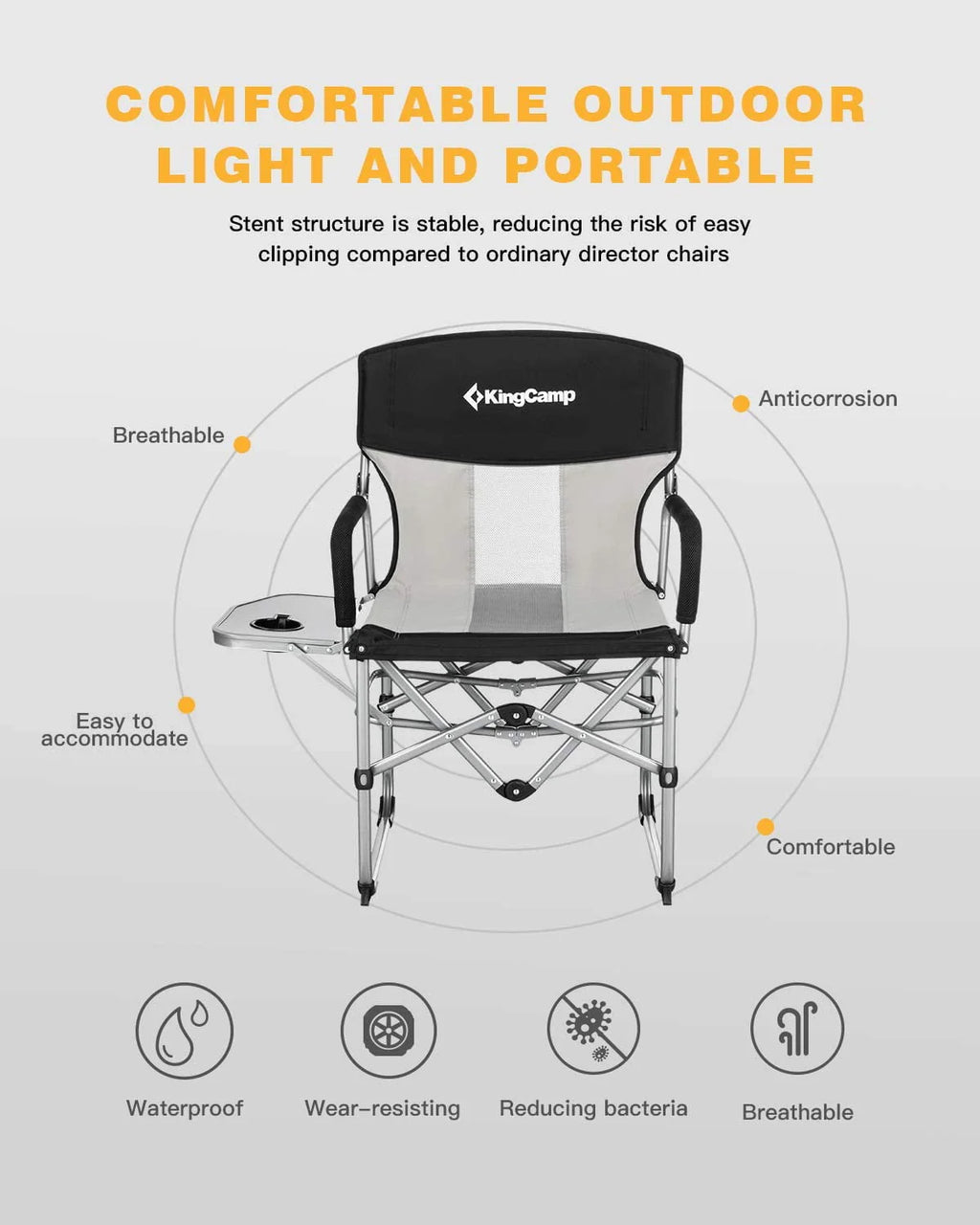 2 Pack Heavy Duty Folding Mesh Camping Chair with Side Table T580923