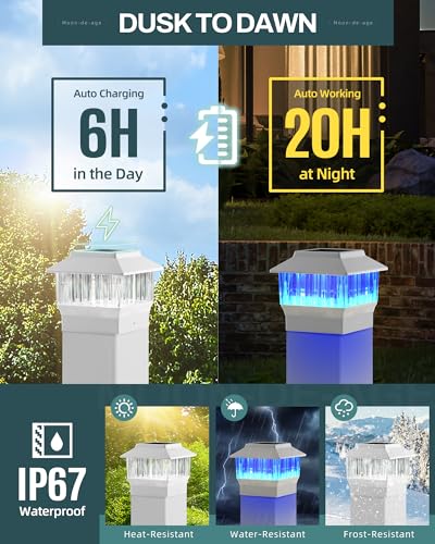 50 Lumen Solar Post Lights, 3 Modes, 4x4 3.5x3.5 4.5x4.5 5.5x5.5, LED, Waterproof, Black, 1 Pack M906266