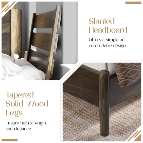 Dark Brown Solid Wood King Bed Frame with Slatted Headboard M185366