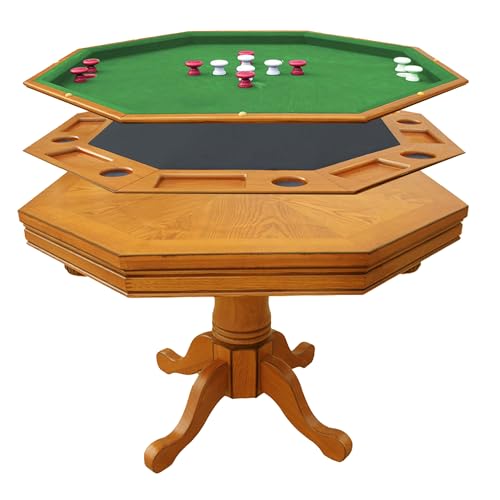 Oak 3 in 1 Octagon Poker Table with Bumper Balls, Cues, Chalk, Brush S5200