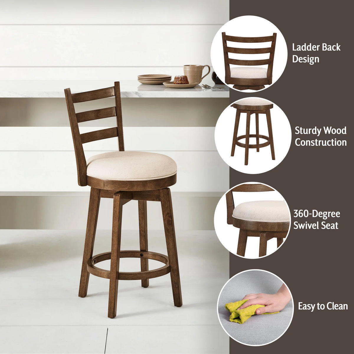 Wood Counter Height Swivel Stool Y531022