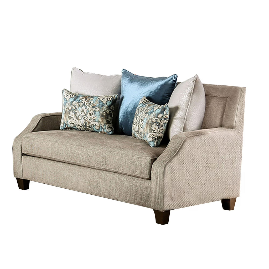 Beige Chenille Loveseat with 3 Accent Pillows and 2 Bolster Pillows N479228