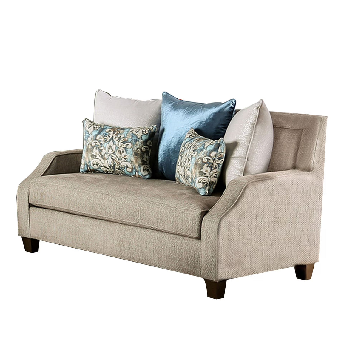 Beige Chenille Loveseat with 3 Accent Pillows and 2 Bolster Pillows N479228