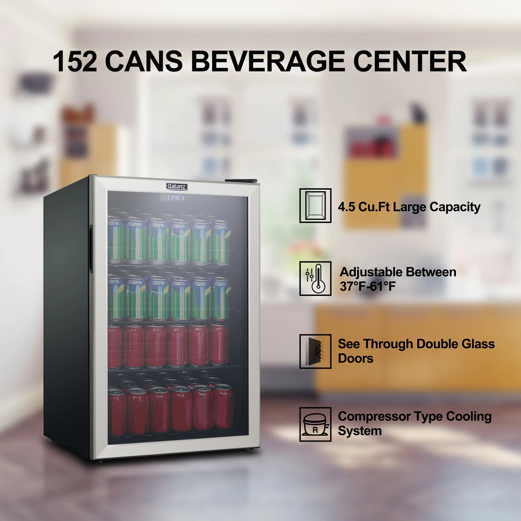 4.5 Cu ft 152 Can Stainless Steel Beverage Center Mini Fridge V2455