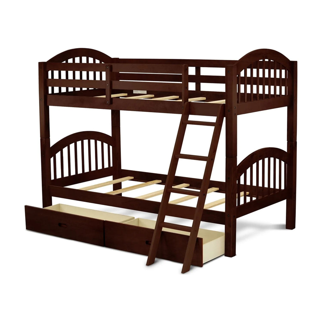 Hardwood Bunk Beds with Ladder and Two Drawers B788