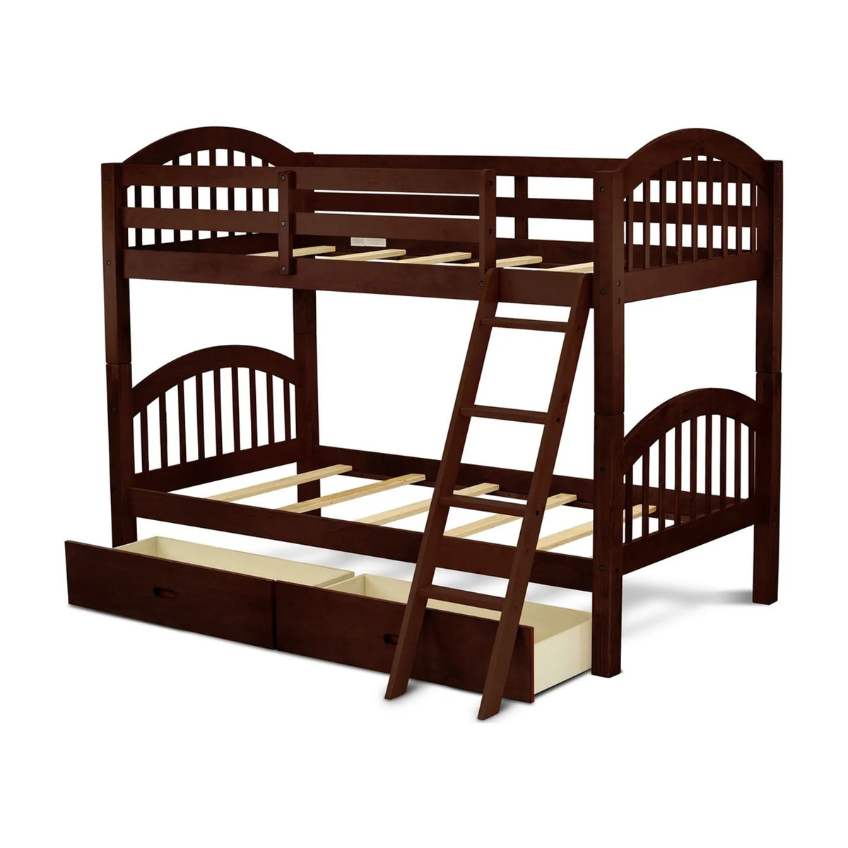 Hardwood Bunk Beds with Ladder and Two Drawers B788