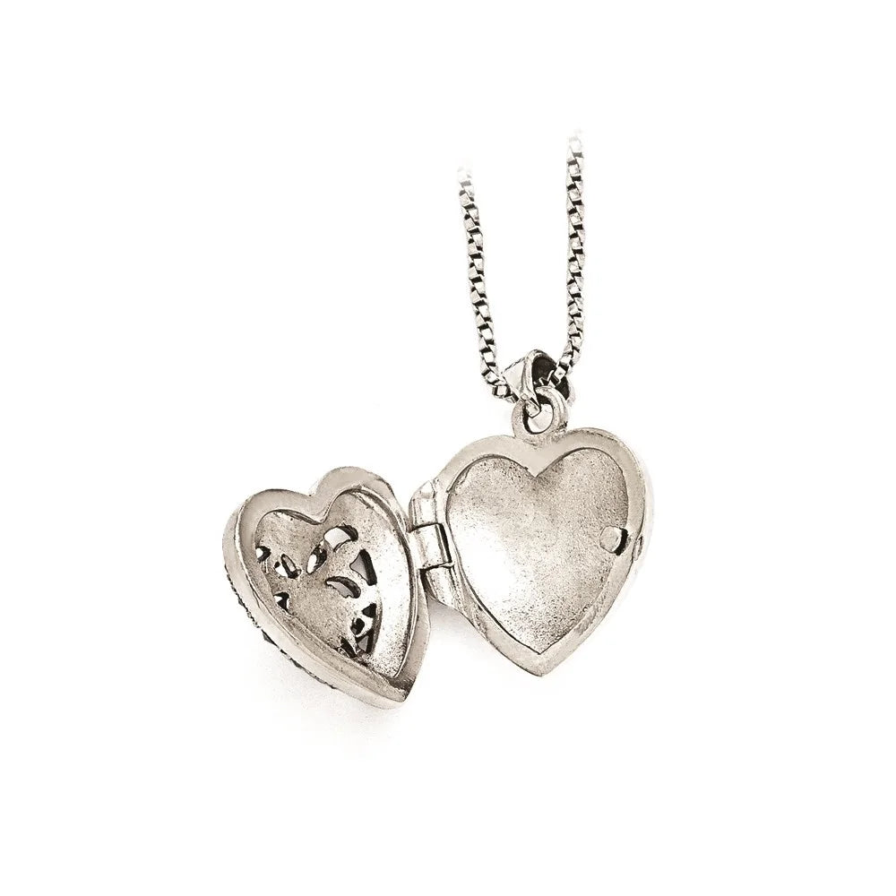 925 Sterling Silver Marcasite Heart Locket Necklace 18" H29989