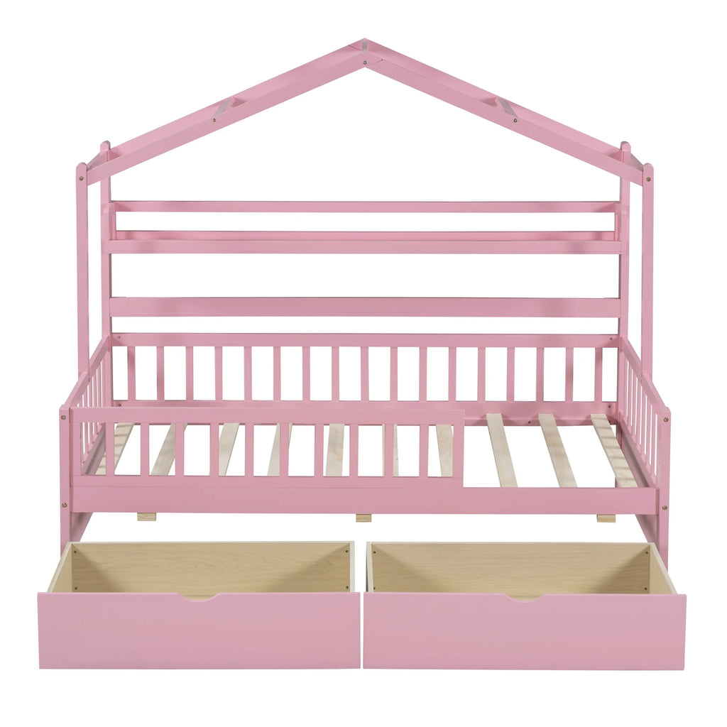 Twin Size Wooden House Bed with 2 Drawers W2905
