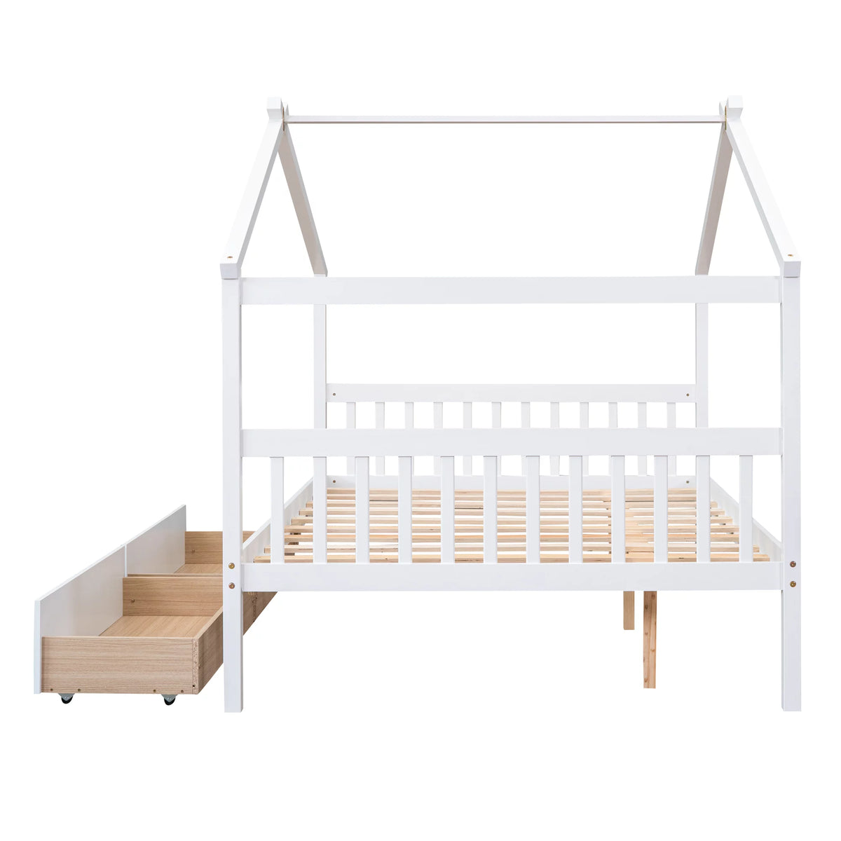 Full Size White Wooden House Bed with Drawers B2086