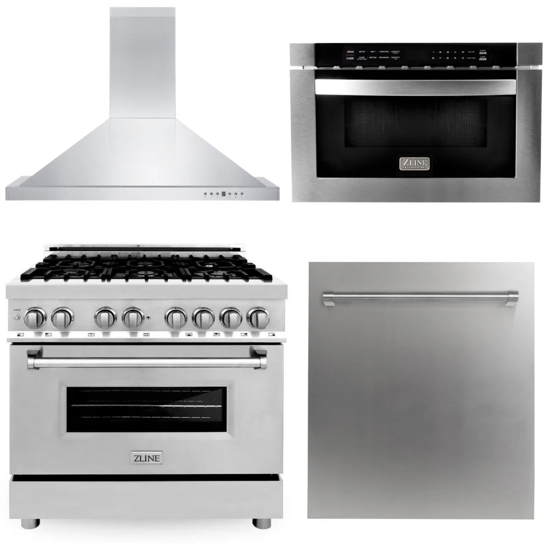 36 in. Dual Fuel Range, Range Hood, Microwave Drawer & Dishwasher C499