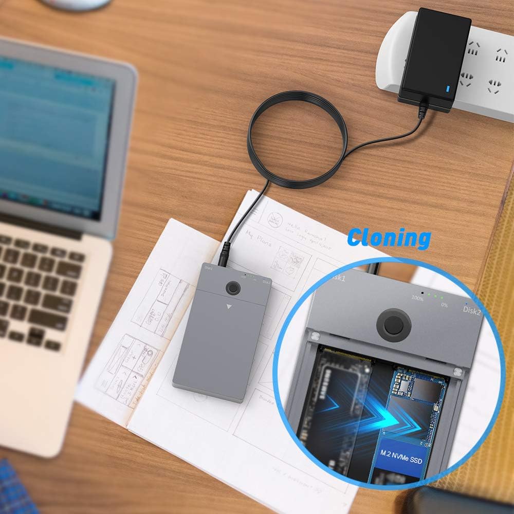USB C 10Gbps Dual-Bay M.2 NVME SSD Enclosure with Offline Clone N1878