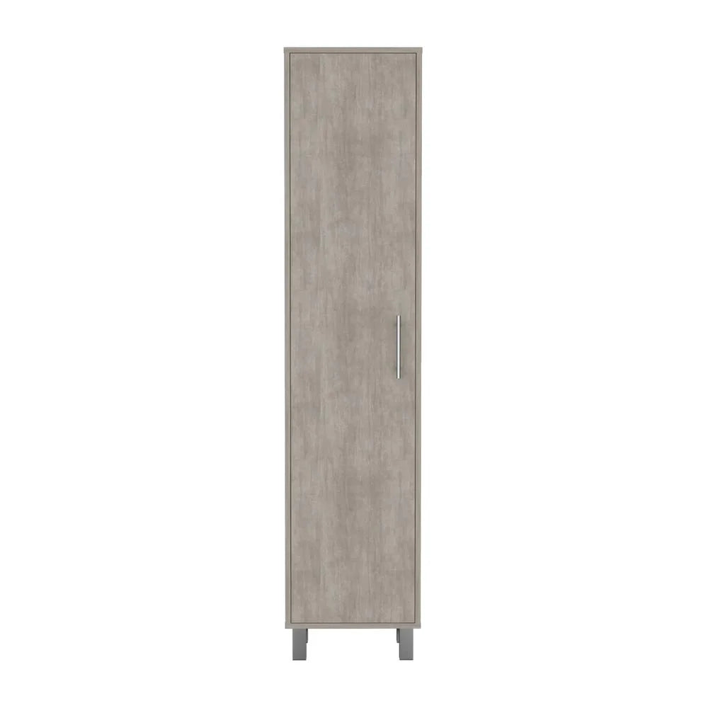 Tall Narrow Storage Cabinet with 5-Tier Shelf and Broom Hangers, Concrete Gray S758