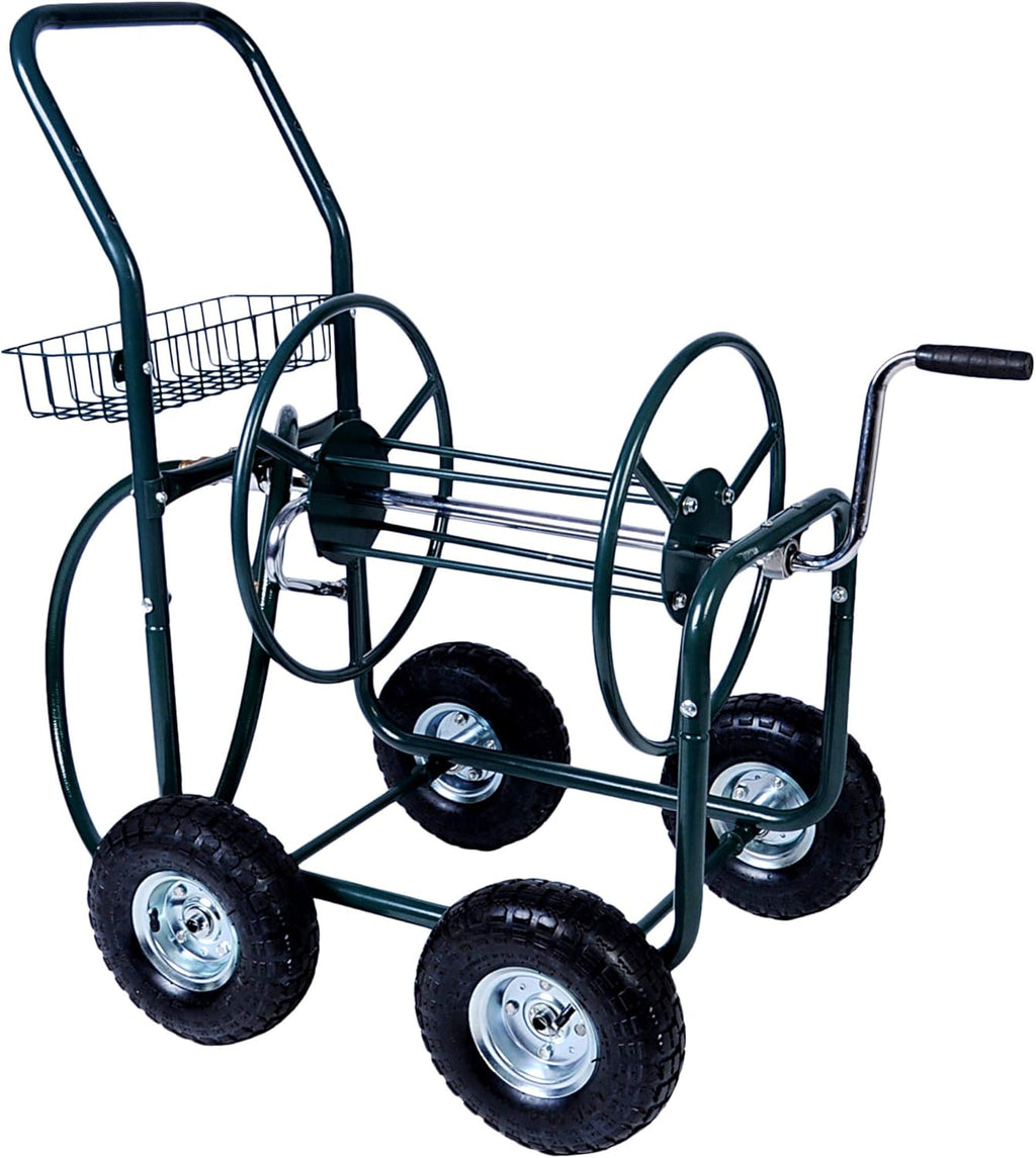 4 Wheels Portable Garden Hose Reel Cart with Storage Basket M44356