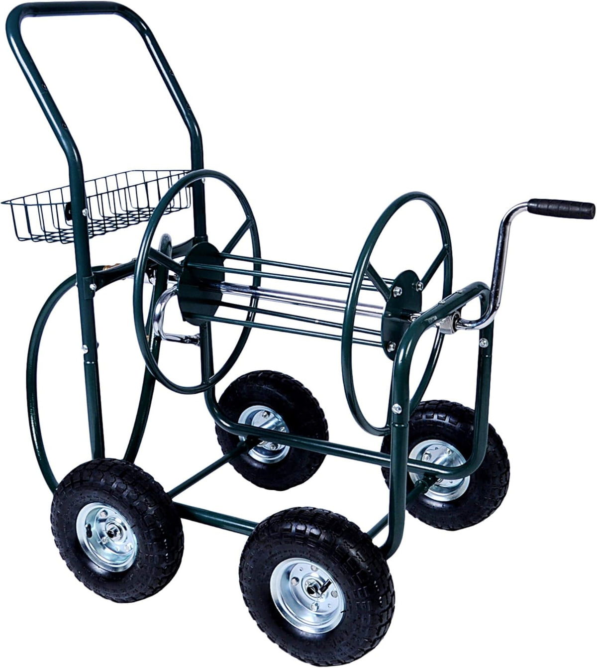 4 Wheels Portable Garden Hose Reel Cart with Storage Basket M44356