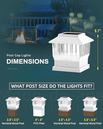 50 Lumen Solar Post Lights, 3 Modes, 4x4 3.5x3.5 4.5x4.5 5.5x5.5, LED, Waterproof, Black, 1 Pack M906266