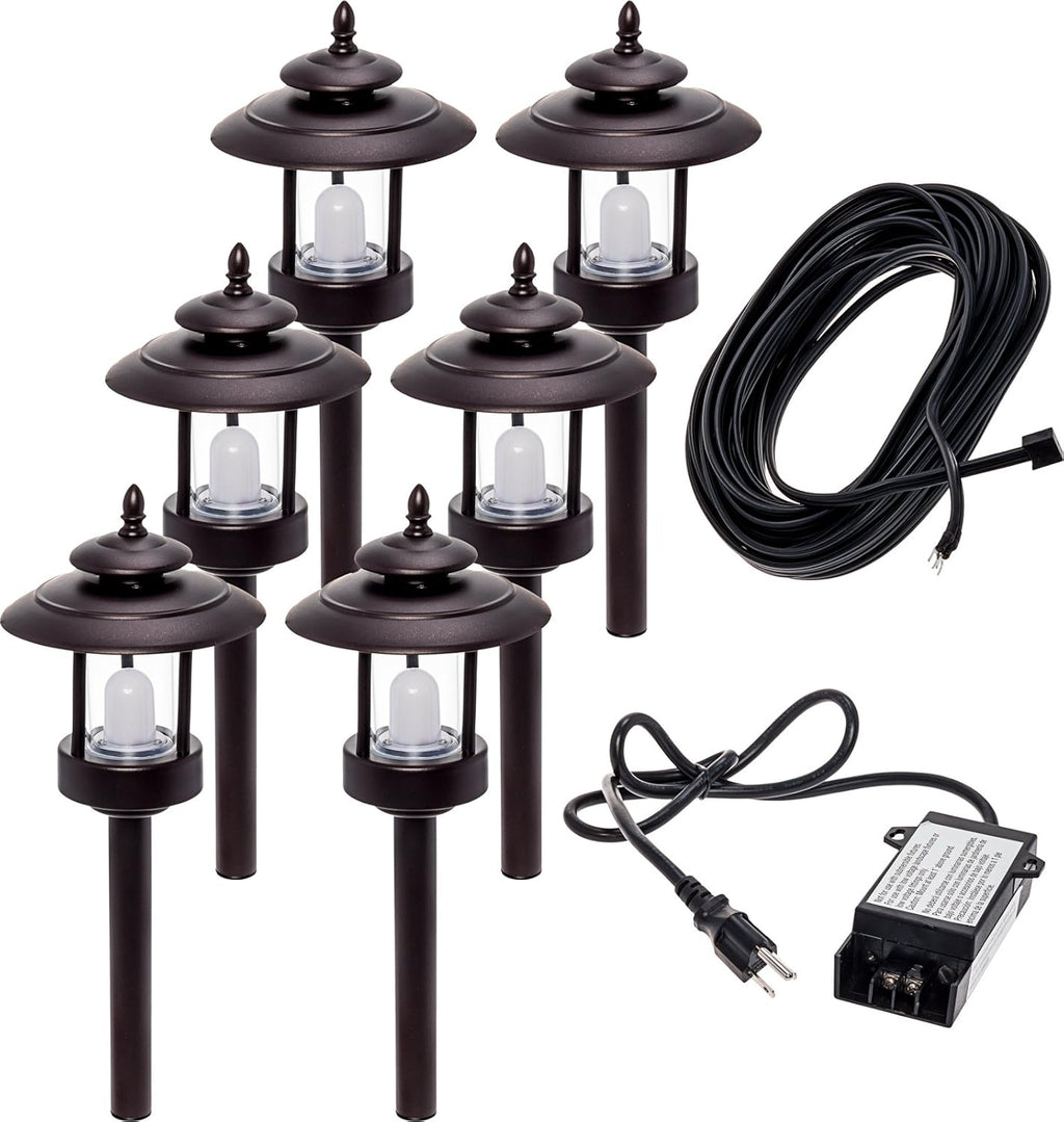 6 Pack 100 Lumen Low Voltage LED Pathway Light Landscape Kit H389