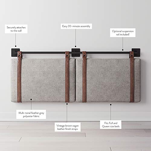 Queen Brown Faux Leather Wall Mount Hanging Headboard W248049