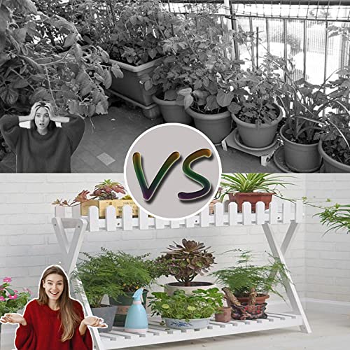 2 Tier White Wooden Plant Shelf (88cm) F91046