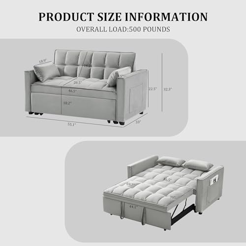 Gray Velvet Convertible Sleeper Sofa Bed P61289