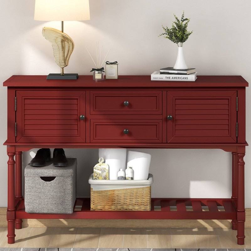 Modern Console Table with 2 Drawers, 2 Cabinets and 1 Shelf - Red C5071