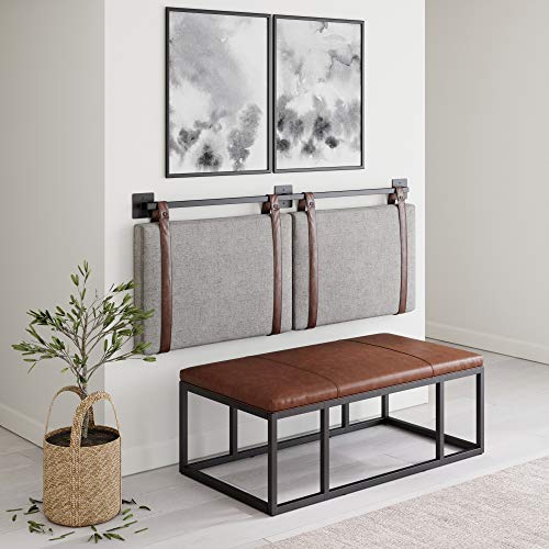 Queen Brown Faux Leather Wall Mount Hanging Headboard W248049
