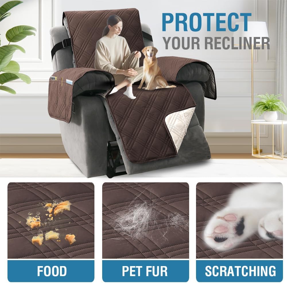 Oversized Recliner Cover 1-Piece Reversible with Elastic Straps Y90936