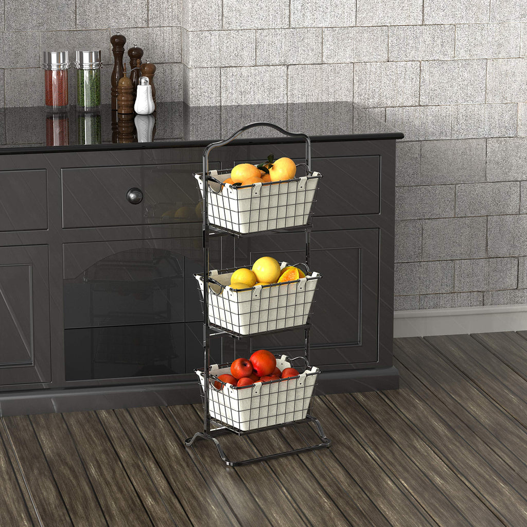 3-Tier Rigid Wire Market Fruit Basket Stand, Black P363316