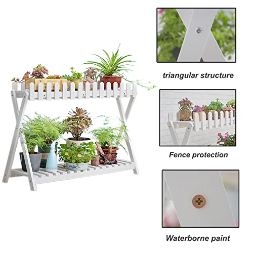2 Tier White Wooden Plant Shelf (88cm) F91046
