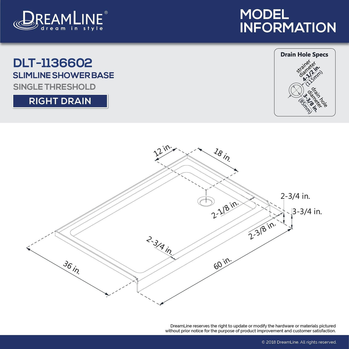 36 in. x 60 in. Single Threshold Shower Base X5658