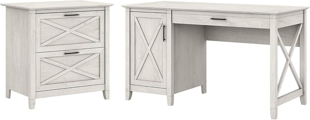 Dark Gray Hickory Computer Desk with Storage and 2 Drawer File Cabinet Y347847