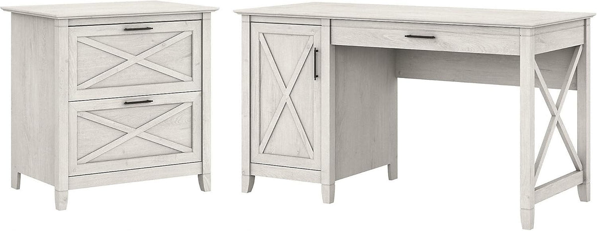 Dark Gray Hickory Computer Desk with Storage and 2 Drawer File Cabinet Y347847
