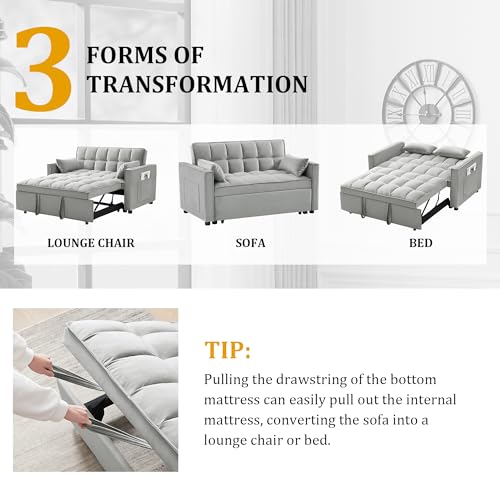Gray Velvet Convertible Sleeper Sofa Bed P61289