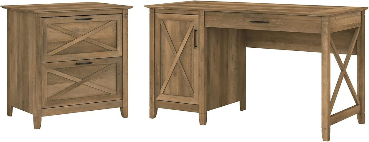 Dark Gray Hickory Computer Desk with Storage and 2 Drawer File Cabinet Y347847