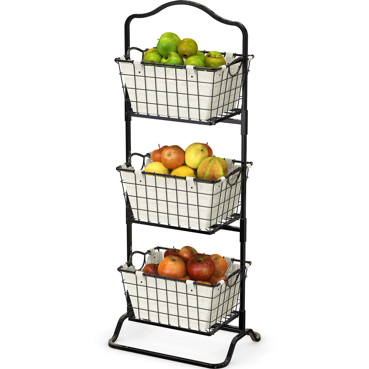 3-Tier Rigid Wire Market Fruit Basket Stand, Black P363316