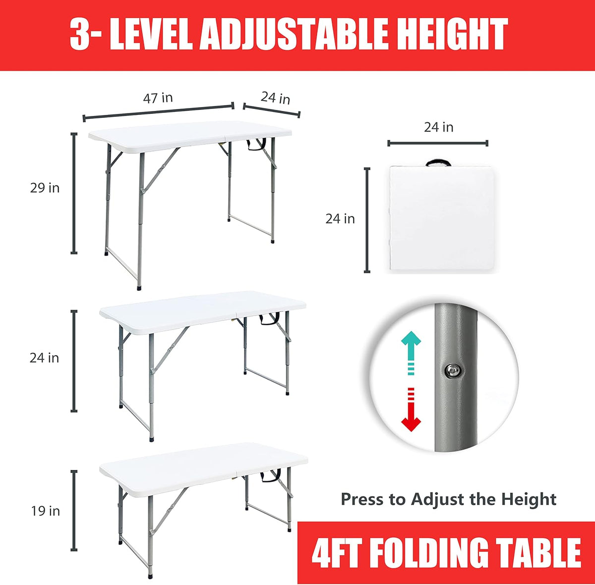 4 ft Adjustable Folding Plastic Table M869541