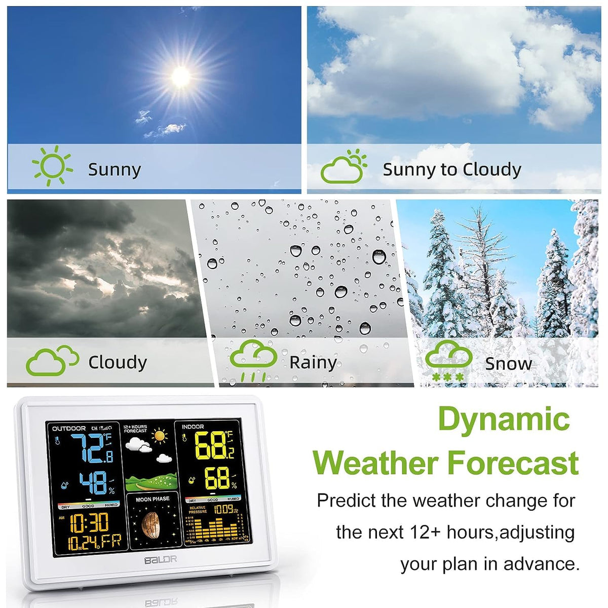 Wireless Indoor Outdoor Weather Station with Atomic Clock and Barometer E2173