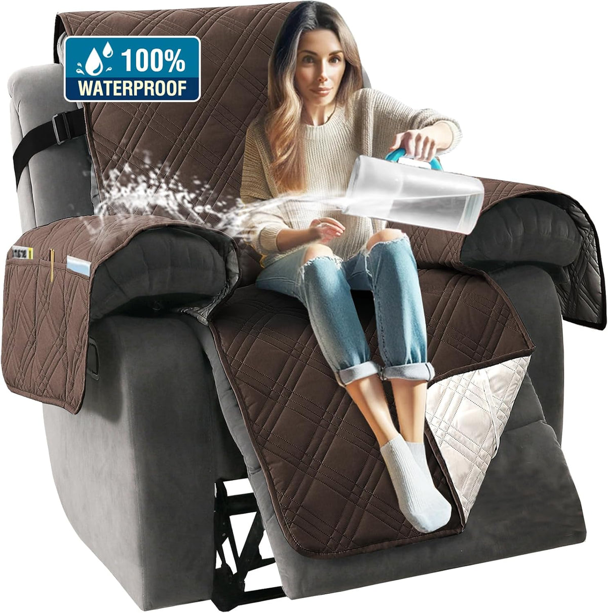 Oversized Recliner Cover 1-Piece Reversible with Elastic Straps Y90936