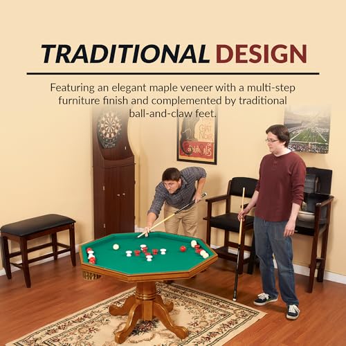 Oak 3 in 1 Octagon Poker Table with Bumper Balls, Cues, Chalk, Brush S5200