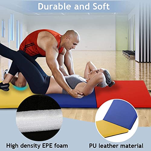 Blue Folding 6’x2’x2 Extra Thick Gymnastics Mat with Carrying Handles A7457