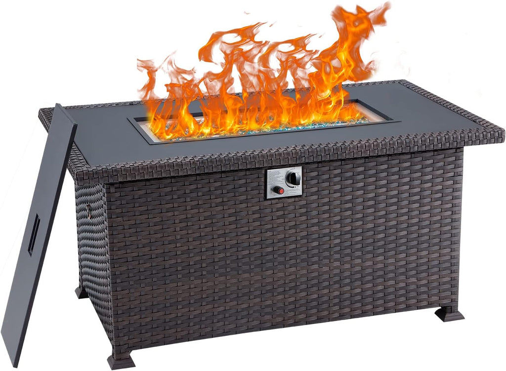 50in 50000BTU Propane Fire Pit Table with Cover and Blue Fire Glass J51815