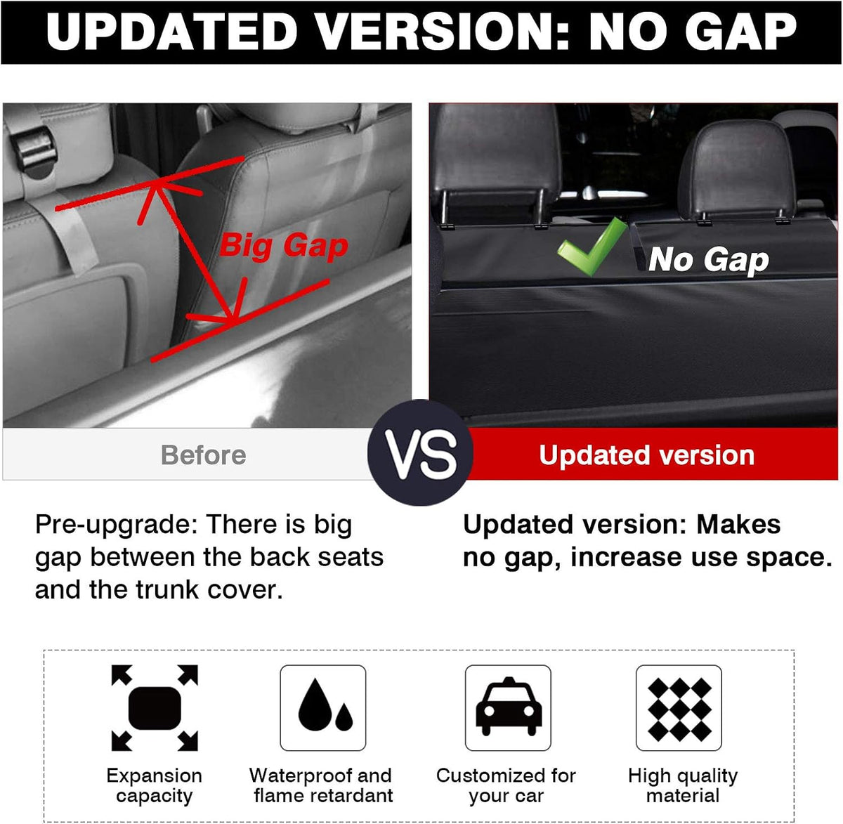 Black Retractable Rear Trunk Cargo Cover W224605