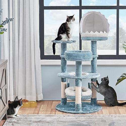 Ocean-Themed Cat Tree Multi-Level Cat Tower Plush Cat Furniture Q505570