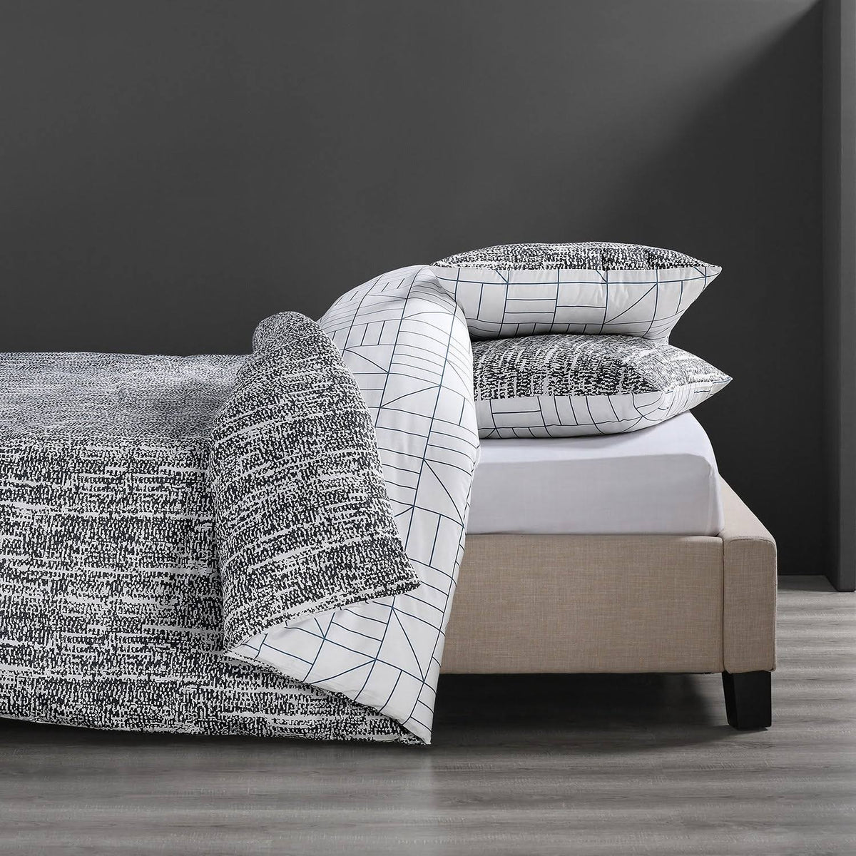 Blue Cotton Percale Reversible Duvet Cover Set Queen O66620