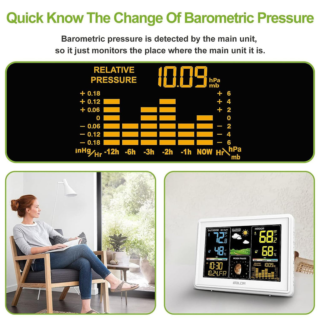 Wireless Indoor Outdoor Weather Station with Atomic Clock and Barometer E2173