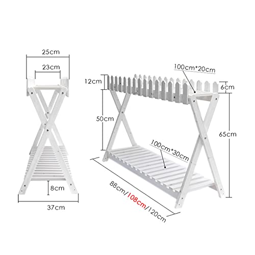2 Tier White Wooden Plant Shelf (88cm) F91046