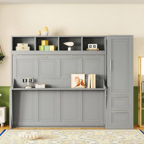 Queen Size Murphy Bed Wall Bed with Closet and Drawers G86777