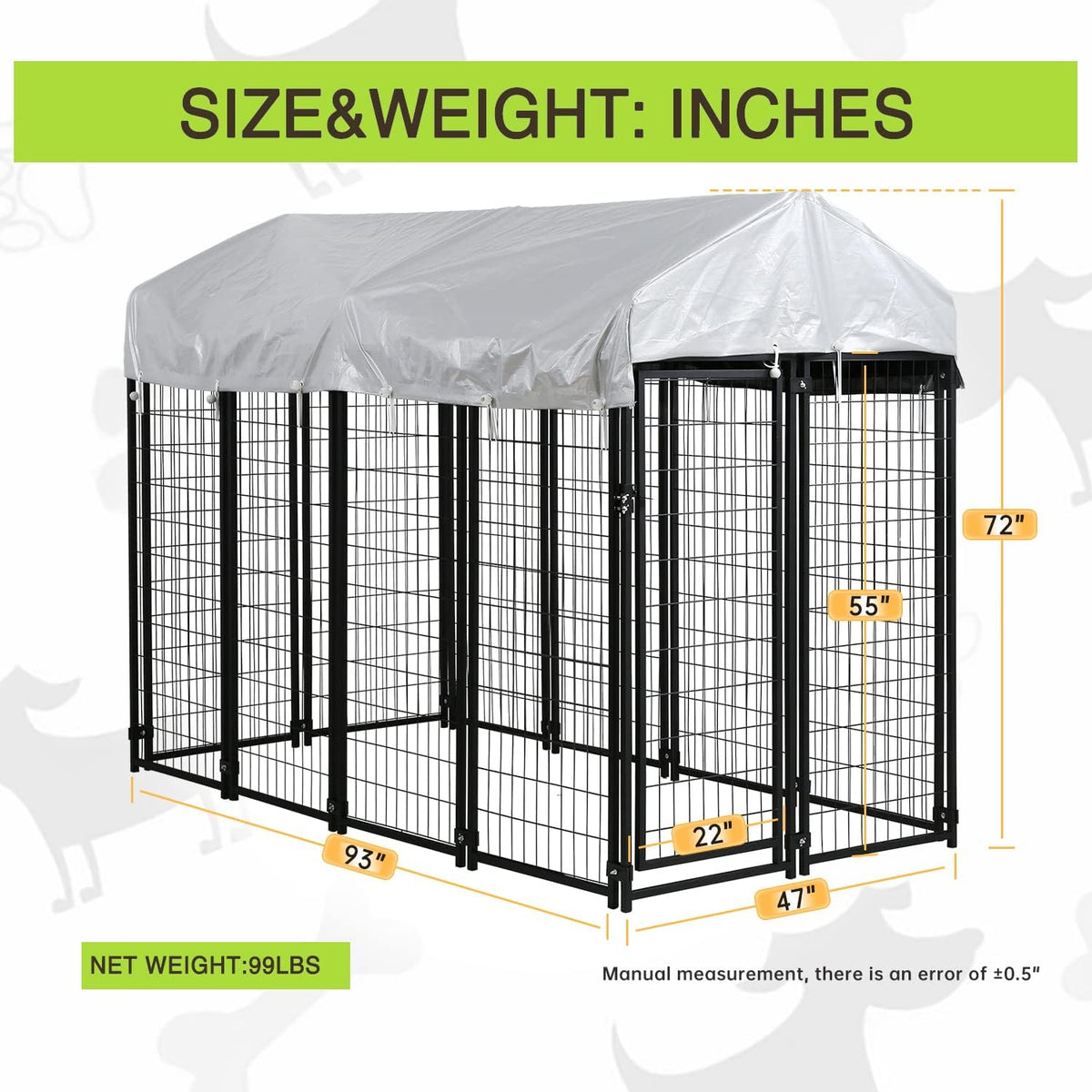 8 X 4 X 6ft Metal Welded Wire Dog Kennel with Roof H398