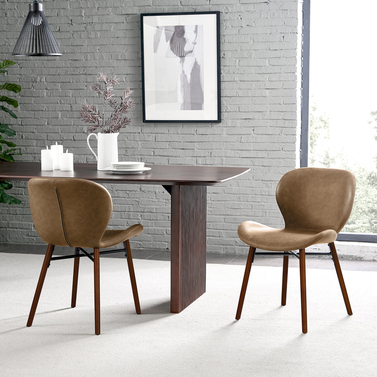 Brown Leather Dining Chairs Set of 2 S130