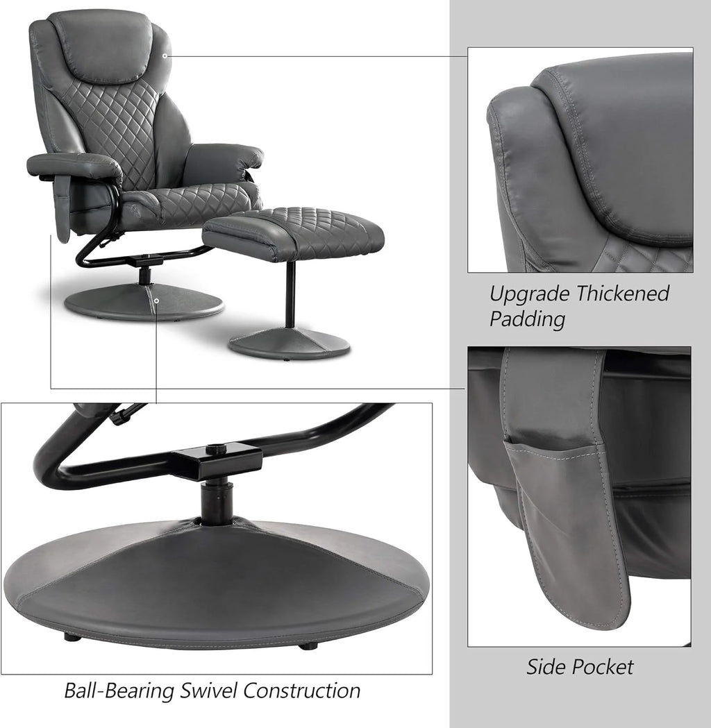 Grey Faux Leather Recliner with Ottoman P32639